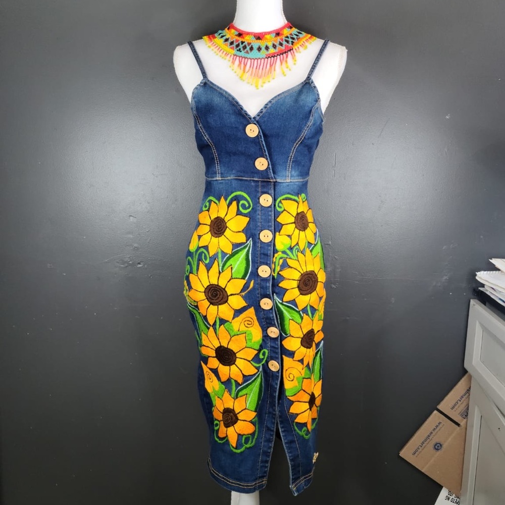 New Denim Dress SunFlower Design